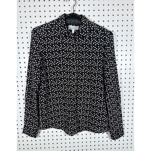 Paris Atelier & Other Stories heart print button down 100% silk blouse size 2 - Picture 1 of 4
